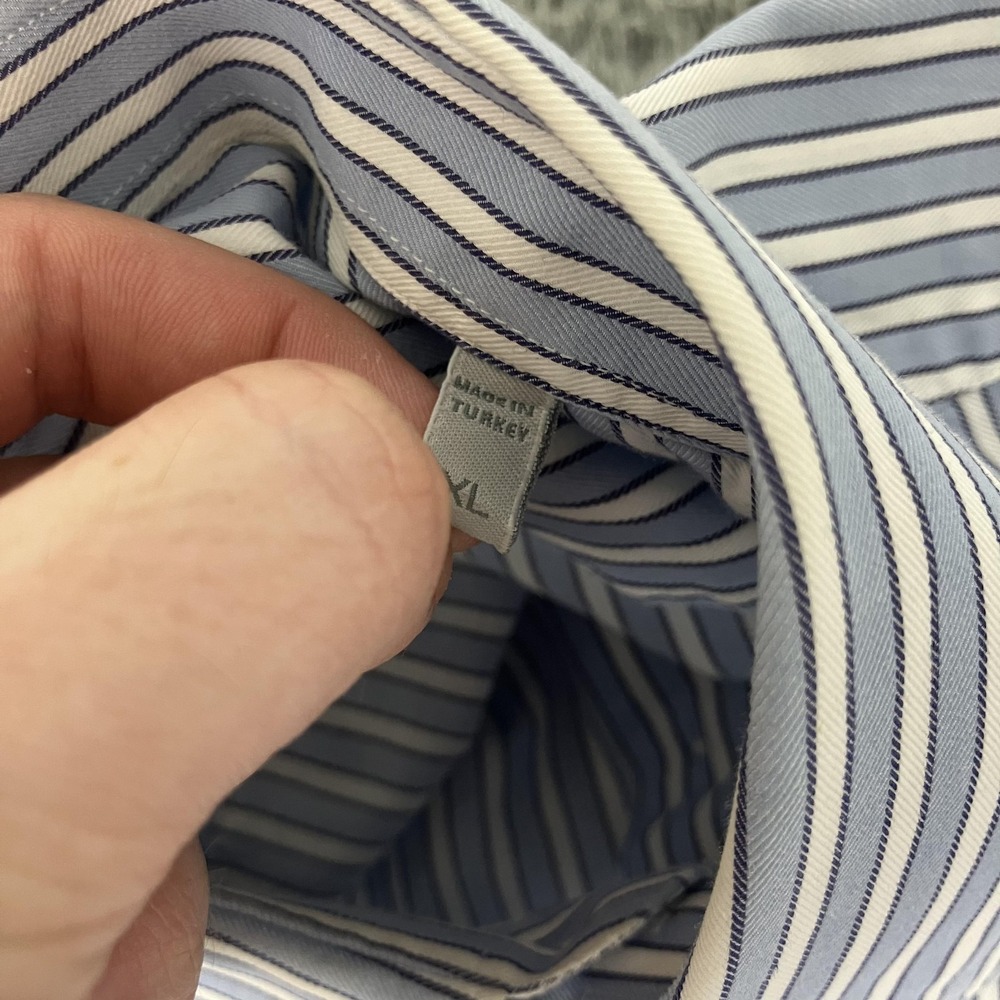 Ermenegildo Zegna Shirt Mens XL Blue Stripe Regular Fit Dress Long Sleeve Cotton - Picture 4 of 8
